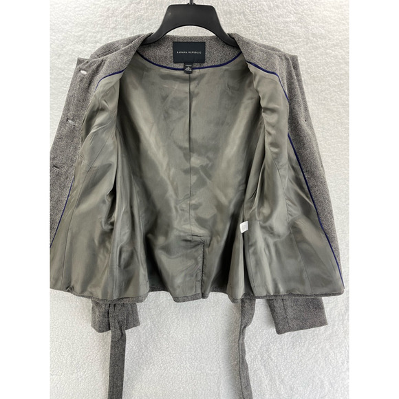 Banana Republic Womens Jacket Black White Herringbone Buttons Belted Stretch 10 - Picture 3 of 12